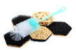 Sponges and brush for ware washing isolated Sponges and brush for ware washing isolated