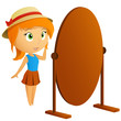 Beautiful girl looking in mirror
