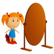 Beauty little girl looking in the mirror
