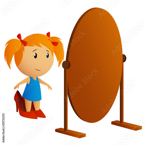 Vector: Beauty little girl looking in the mirror Beauty little girl looking in the mirror