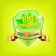 Glossy green shield and golden ribbon - BIO PRODUCT