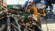 Electric chainsaw in action