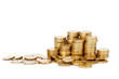 Stock  gold coins  isolated on white
