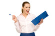 Businesswoman with pen and clipboard