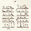 Shoes shop, boots on shelves, sketch for your design
