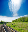 railway goes to horizon in green landscape railway goes to horizon in green landscape