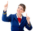 Air hostess pointing destinations