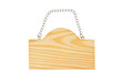 Wooden sign board with holding chain isolate on white background