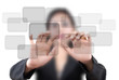 Business lady pushing button on the touch screen interface.