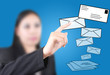 Business lady pushing mail for social network.