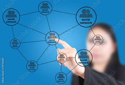 Illustration: Business lady pushing Social Network. Business lady pushing Social Network.