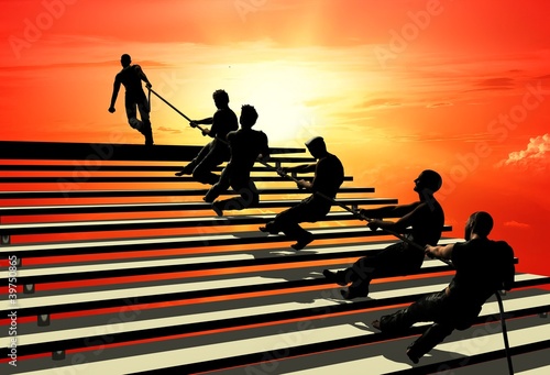 Illustration: People are pulling the rope. People are pulling the rope.