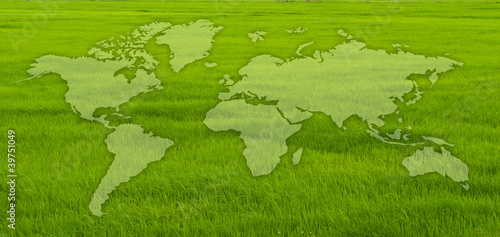 Illustration: World map on grass field. World map on grass field.