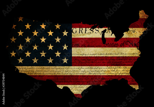 Illustration: Declaration of Independence grunge America map flag Declaration of Independence grunge America map flag