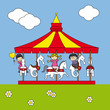 Vector: Niño jugando en un parque de atraciones Niño jugando en un parque de atraciones
