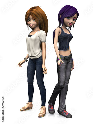 Illustration: Two cool cartoon teenage girls. Two cool cartoon teenage girls.