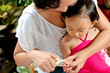 mother manicure child fingernail