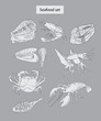 seafood set hand drawn illustrations