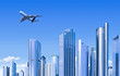 Photo: modern skyline with plane modern skyline with plane