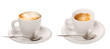 Caffè e cappuccino in tazza su sfondo bianco