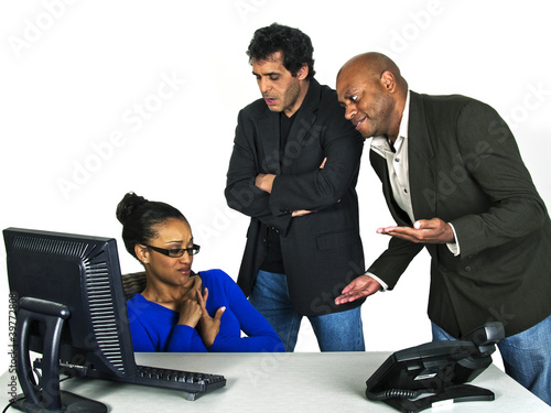 Photo: male bosses angry at female secretary male bosses angry at female secretary