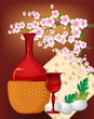 Jewish celebrate pesach passover with eggs, matzo and flowers
