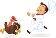 Chef running, trying to catch turkey