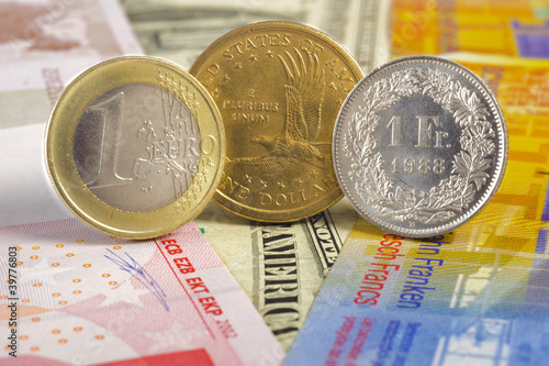 Photo: euro, dollar, franc currency euro, dollar, franc currency