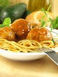 Closeup of pasta with meatballs