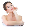 Beautiful Young Woman touching her Face. Skincare