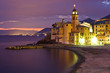 Beautiful Sunset on the Pebble Beach in Camogli near Genoa, Ital