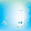 Light blue background with creme and leaves Light blue background with creme and leaves