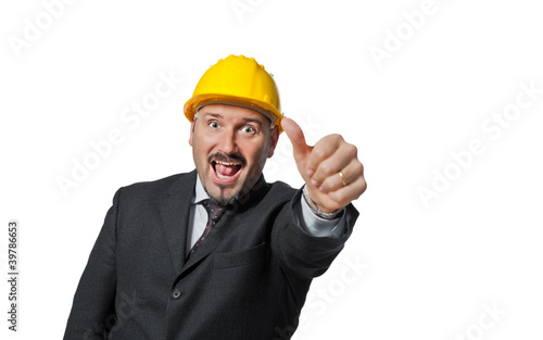 Foto: man with helmet at work isolated on white man with helmet at work isolated on white