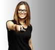 woman with tv control