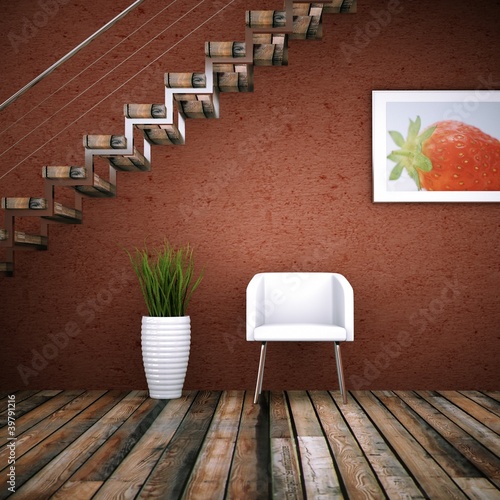 Illustration: Wohndesign - Sessel vor roter Wand Wohndesign - Sessel vor roter Wand