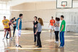 Photo: Preparing for volleyball match Preparing for volleyball match