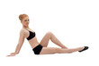 young woman relax in black training suit young woman relax in black training suit