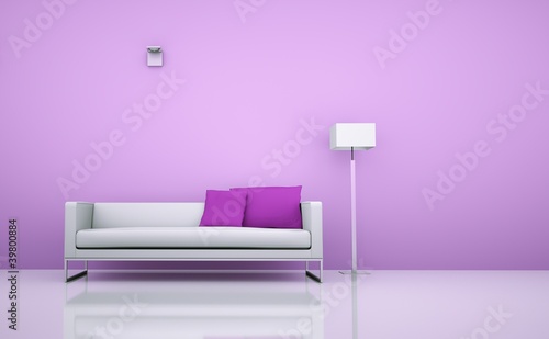 Illustration: Wohndesign - weisses Sofa vor rosa Wand Wohndesign - weisses Sofa vor rosa Wand