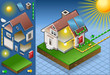 Vector: Isometric house with solar panel Isometric house with solar panel