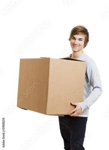 Photo: Man holding a card boxes Man holding a card boxes