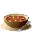Bowl of hot vegetable soup on plate