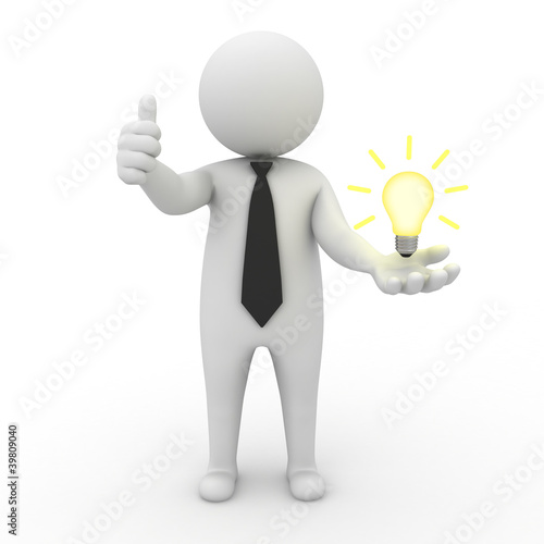 Illustration: Businessman with idea lightbulb in hand Businessman with idea lightbulb in hand