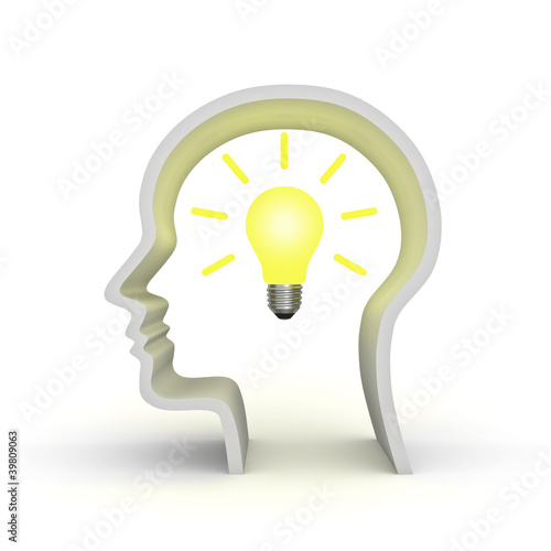 Illustration: Idea light bulb in human head Idea light bulb in human head