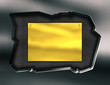Golden plate over metallic grid background