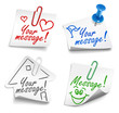 Paper notes with push pin and paperclip