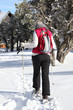 Woman retuning to chalet after cross country ski Woman retuning to chalet after cross country ski