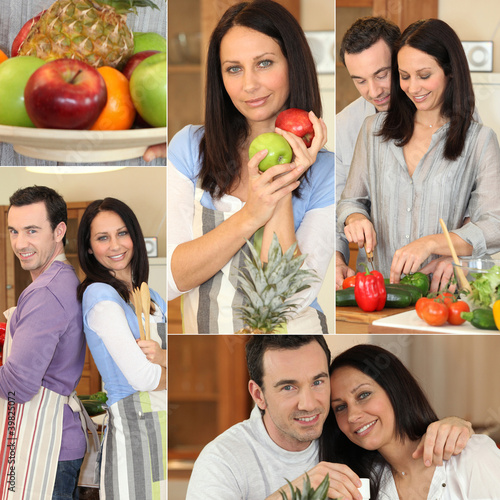 Photo: Collage of a couple in their kitchen Collage of a couple in their kitchen