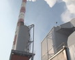 Boiler house city warming equipment. Smokes vapor from chimney