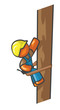 Orange Man Electrician Climbing Telephone Pole