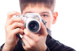 Teenager taking pictures with camera